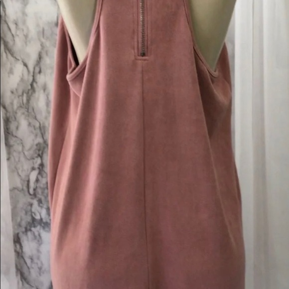 Paper Crane blush Sleeveless Racerback fit and flare Faux Suede Back Zip Dress - Picture 6 of 8